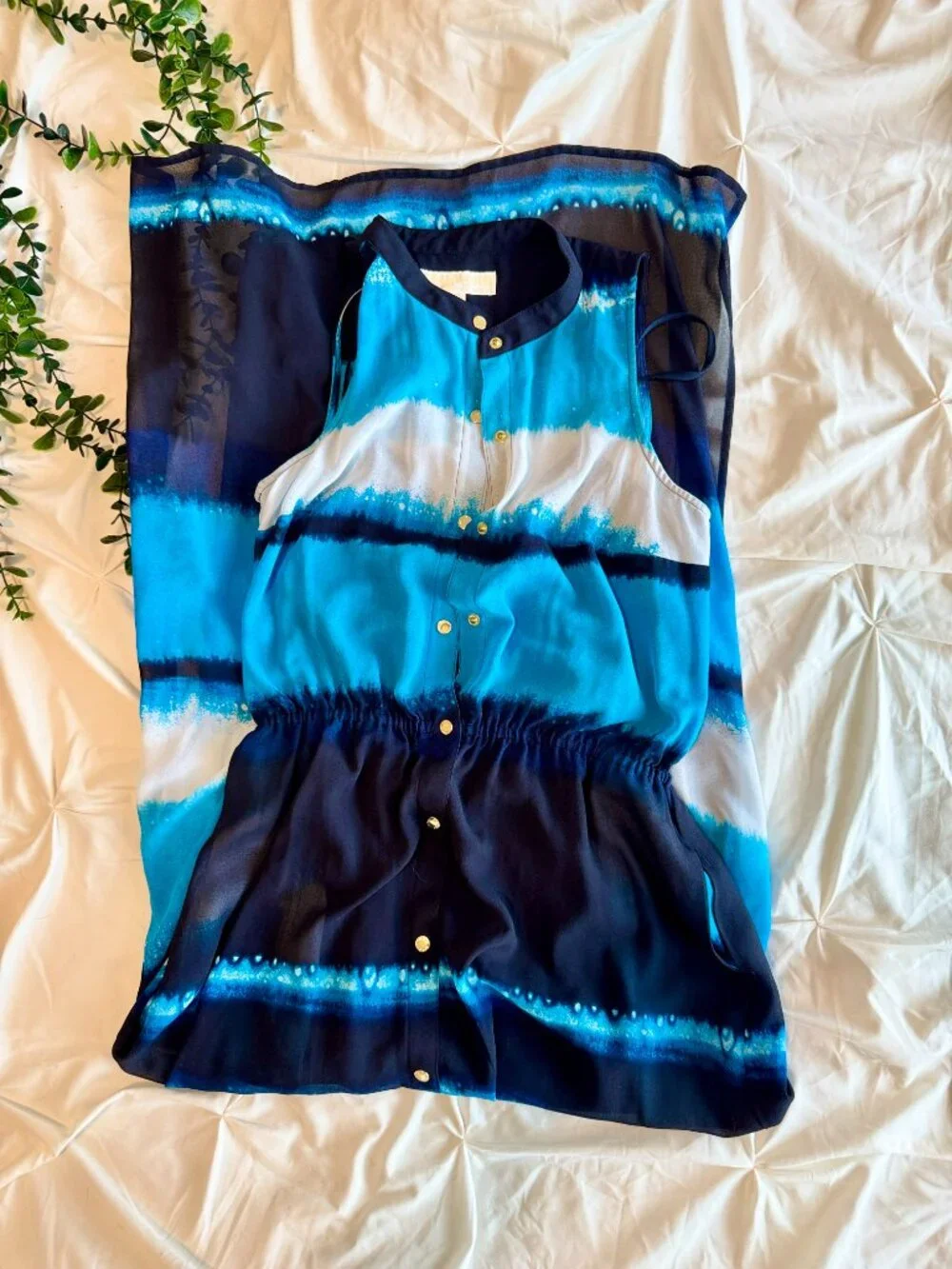 Michael Kors Blue Ombre Tie-Dye Maxi Dress with Slip Sz S